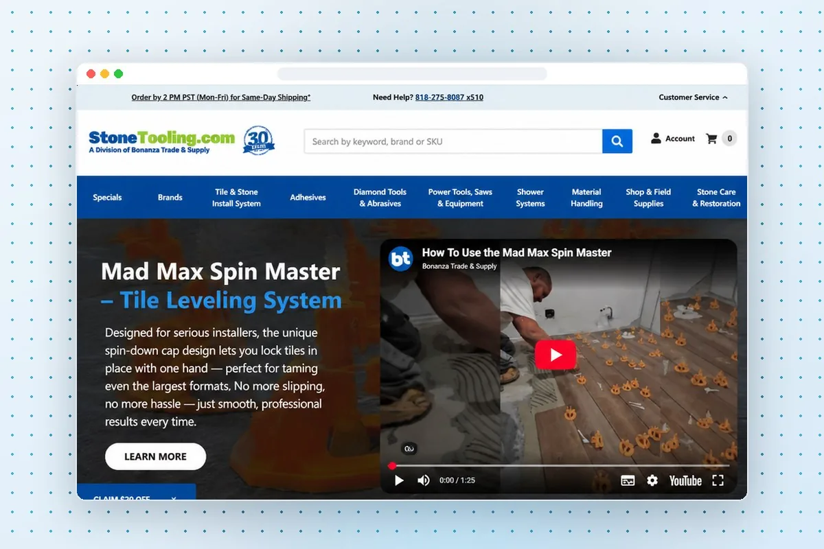 StoneTooling website on laptop